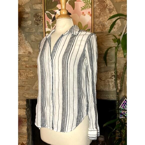 Gray & White Striped Linen Button Down Shirt -  BELLA DAHL - Small - Picture 1 of 9